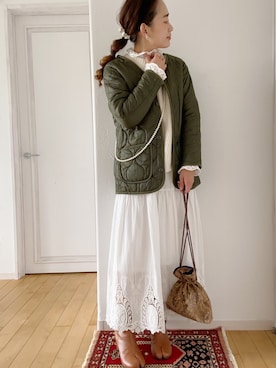 「FRED PERRY（フレッドペリー）のアイテム（モッズコート）」を使った、きゃのさん（レディース・155cm）の冬コーディネート