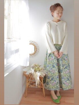 レディースENA かすれフラワーギャザースカート - ロングスカート