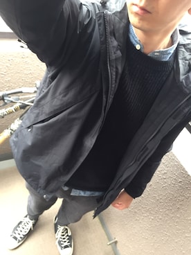 「カットオフ」｜「アイテム（マウンテンパーカー）」を使った、AtsushiSanoさん（メンズ・184cm）の冬コーディネート