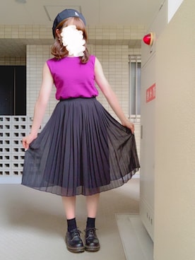 「パープル×黒」｜「アイテム（帽子）」を使った、rekoさん（レディース・152cm）の秋コーディネート