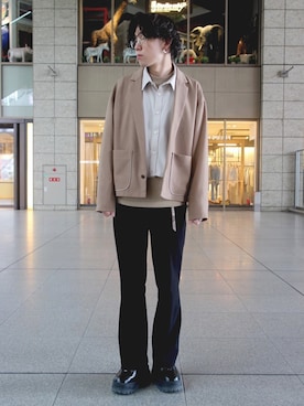 「tk.TAKEO KIKUCHI（ティーケータケオキクチ）のアイテム（テーラードジャケット）」を使った、tk.TAKEO KIKUCHIあべのQ'smallさん（メンズ・178cm）の春コーディネート