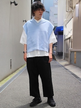 「tk.TAKEO KIKUCHI（ティーケータケオキクチ）のアイテム（ベスト）」を使った、tk.TAKEO KIKUCHIあべのQ'smallさん（メンズ・178cm）の夏コーディネート