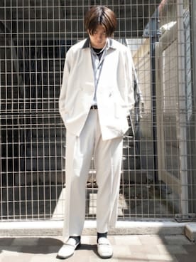 「tk.TAKEO KIKUCHI（ティーケータケオキクチ）のアイテム（ノーカラージャケット）」を使った、tk.TAKEO KIKUCHIあべのQ'smallさん（メンズ・180cm）の夏コーディネート