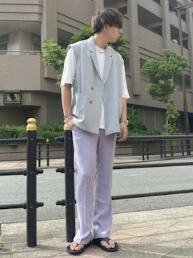 「tk.TAKEO KIKUCHI（ティーケータケオキクチ）のアイテム（テーラードジャケット）」を使った、tk.TAKEO KIKUCHIあべのQ'smallさん（メンズ・180cm）の夏コーディネート