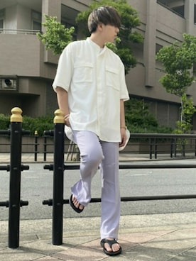 「tk.TAKEO KIKUCHI（ティーケータケオキクチ）のアイテム（シューズ）」を使った、tk.TAKEO KIKUCHIあべのQ'smallさん（メンズ・180cm）の夏コーディネート