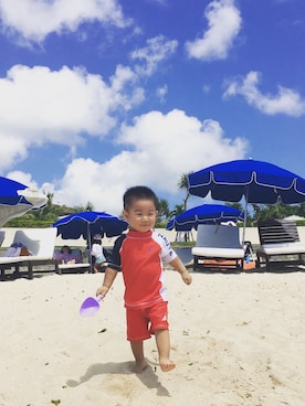 「アイテム（水着、レッド系）」を使った、I'm Jasperさん（キッズ・90cm）の冬コーディネート