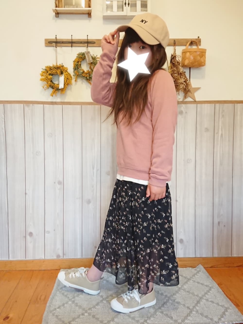 「キッズコーデ、女の子、平成最後のWEARISTAセンバツ、ピンクフェス5、ピンク、春コーデ、しまむら」｜「しまむらのアイテム（スカート、ブラック系）」を使った、ku-amiさん（キッズ・125cm）の春コーディネートの1枚目の写真