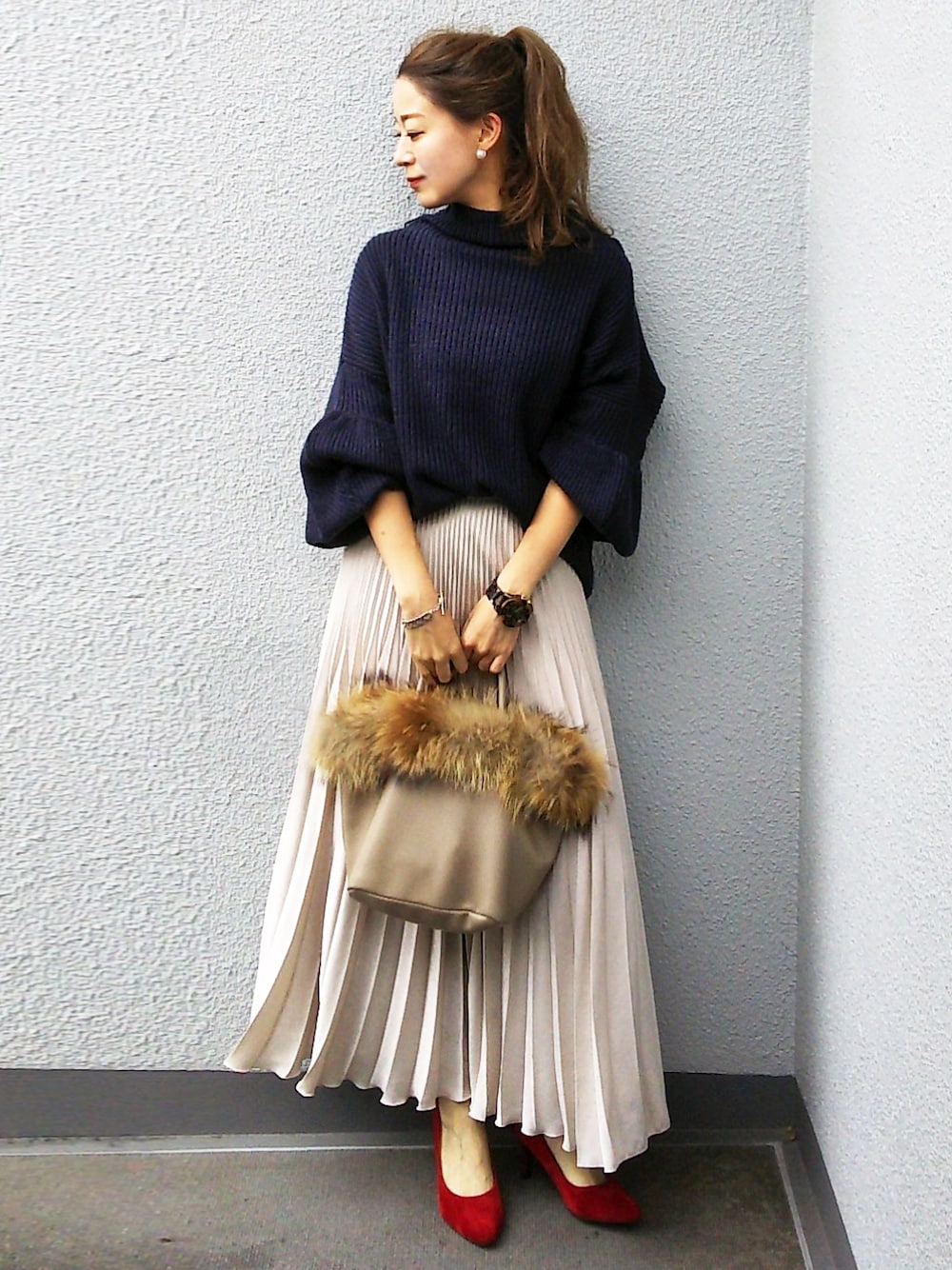 NICOさんの「DROP PUFF SLEEVE KNIT（AMERI）」を使ったコーディネート