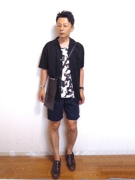 nunuhomme【アラフィフ】使用「ユニクロ（オープンカラーシャツ（半袖））」的時尚穿搭