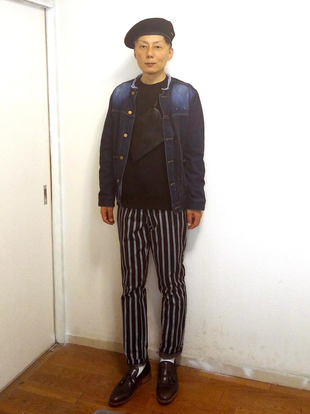 「カジュアル、秋のコーデ、休日スタイル、Gジャン、プチプラ、ootd、低身長、オトナカジュアル」｜「WHO'S WHO galleryのGジャン（デニムジャケット、ブルー系）」を使った、nunuhomme【アラフィフ】さん（メンズ・166cm）の秋コーディネートの1枚目の写真