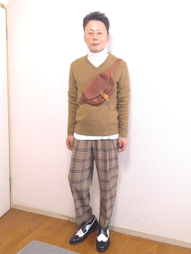 「タータンチェック」｜「アイテム（その他シューズ）」を使った、nunuhomme【アラフィフ】さん（メンズ・166cm）の秋コーディネート