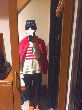 「usedのアイテム（ニット/セーター、ホワイト系）」を使った、いずみるくティーさん（メンズ・169cm）の冬コーディネート