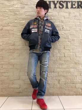 「hystericglamour」｜「アイテム（ライダースジャケット）」を使った、TAIYOさん（メンズ・171cm）の冬コーディネート