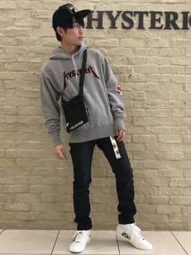 「HYSTERIC GLAMOUR（ヒステリックグラマー）のMETAL LOGO プリント パーカー（パーカー）」を使った、TAIYOさん（メンズ・171cm）の春コーディネート