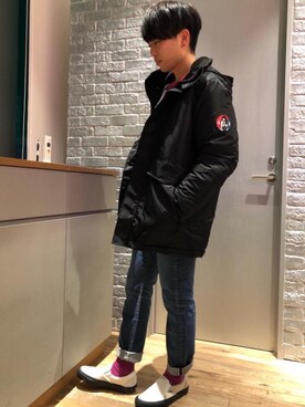 「HYSTERIC GLAMOUR（ヒステリックグラマー）のアイテム（マウンテンパーカー）」を使った、TAIYOさん（メンズ・171cm）の冬コーディネート