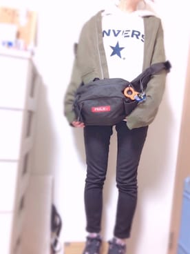 「AS KNOW AS PINKY（アズノゥアズピンキー）のアイテム（MA-1）」を使った、もあ。さん（レディース・152cm）の冬コーディネート
