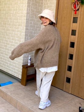「WEGO（ウィゴー）のWEGO/リバーシブルファーボアバケットハット（ハット）」を使った、たべおさん（レディース・154cm）の冬コーディネート