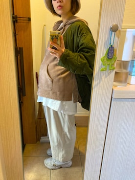 「WEGO（ウィゴー）のWEGO/リバーシブルファーボアバケットハット（ハット）」を使った、たべおさん（レディース・154cm）の冬コーディネート