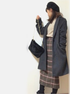 「AS KNOW AS plus（アズノゥアズプラス）のアイテム（チェスターコート）」を使った、errriさん（レディース・150cm）の冬コーディネート