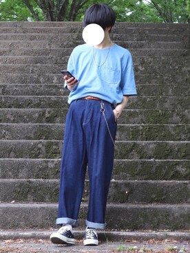 「Lui's（ルイス）のナローベルト（ベルト）」を使った、SHOWさん（メンズ・172cm）の夏コーディネート