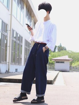 「Lui's（ルイス）のナローベルト（ベルト）」を使った、SHOWさん（メンズ・172cm）の夏コーディネート