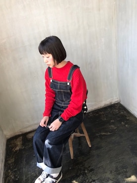 「PAR ICI」｜「アイテム（オールインワン・サロペット）」を使った、ひらこさん（レディース・153cm）の冬コーディネート