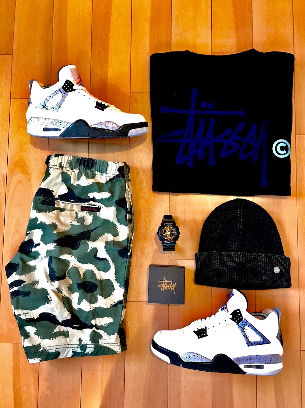 「stussy、NIKE、AIR JORDAN、GRAMICCI、G-SHOCK、Tシャツ、ショートパンツ、夏、スニーカー、ステューシー」｜「STUSSYのBasic Logo Tee（Tシャツ/カットソー、ブラック系）」を使った、#rawsneaker.さん（メンズ・160cm）の夏コーディネートの1枚目の写真
