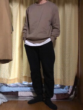 「GU（ジーユー）のアイテム（スウェット、ベージュ系）」を使った、のぶてつさん（メンズ・173cm）の春コーディネート