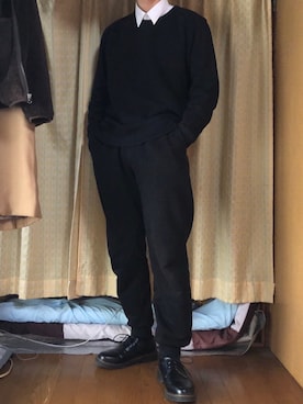 「UNIQLO（ユニクロ）のイージーケアジャージースリムフィットシャツ（長袖）（シャツ/ブラウス、ホワイト系）」を使った、のぶてつさん（メンズ・173cm）の春コーディネート