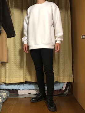 「GU（ジーユー）のアイテム（スウェット、ホワイト系）」を使った、のぶてつさん（メンズ・173cm）の春コーディネート