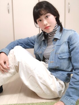 「マリンコーデ」｜「アイテム（デニムジャケット）」を使った、リリーさん（レディース・160cm）の春コーディネート