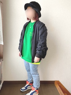 「H&M（エイチ・アンド・エム）のアイテム（MA-1）」を使った、エムさん（レディース・150cm）の冬コーディネート