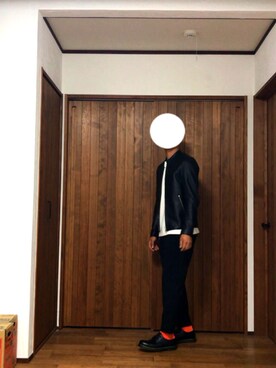 「リドム」｜「アイテム（ライダースジャケット）」を使った、た、さん（メンズ・175cm）の春コーディネート
