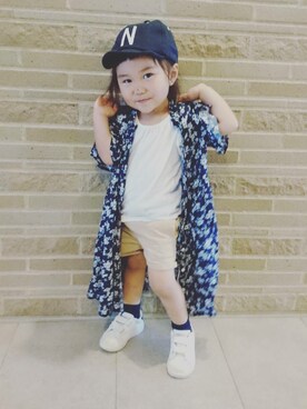 「キヤップ」｜「アイテム（シャツワンピース）」を使った、Natsuさん（キッズ・90cm）の夏コーディネート