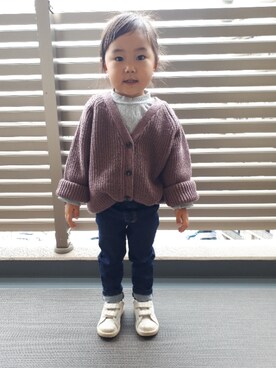 「韓国服のアイテム（ニット/セーター、パープル系）」を使った、Natsuさん（キッズ・90cm）の秋コーディネート