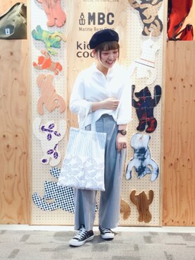 「スキッパーシャツ」｜「アイテム（ハンチング/ベレー帽）」を使った、coen  徳田丸さん（レディース・162cm）の冬コーディネート