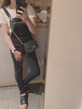 「ENVYM（アンビー）のＪＵＴＥ ＢＡＣＫ ＢＥＬＴ ＳＡＮＤＡＬ（サンダル、ブラック系）」を使った、saaya.さん（レディース・158cm）の夏コーディネート