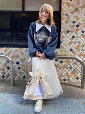 「アイテム（付け襟）」を使った、中村　未緒さん（レディース・153cm）の冬コーディネート