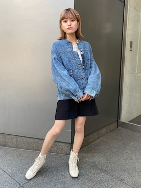 「SPINNS(スピンズ)のアイテム(デニムジャケット)」を使った、中村 未緒さん(レディース・153cm)の春コーディネート