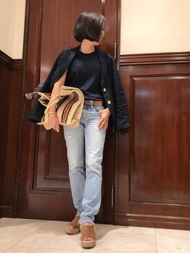 「JUNKO SHIMADA（ジュンコシマダ）のアイテム（テーラードジャケット）」を使った、Yoko  Ishibashiさん（レディース・153cm）の春コーディネート