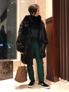 「フユコーデ」｜「アイテム（スリッポン）」を使った、Yoko  Ishibashiさん（レディース・153cm）の冬コーディネート