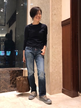 「Drawer（ドゥロワー）のアイテム（トップス）」を使った、Yoko  Ishibashiさん（レディース・153cm）の春コーディネート