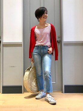 「Deuxieme Classe（ドゥーズィエムクラス）のアイテム（かごバッグ）」を使った、Yoko  Ishibashiさん（レディース・153cm）の夏コーディネート