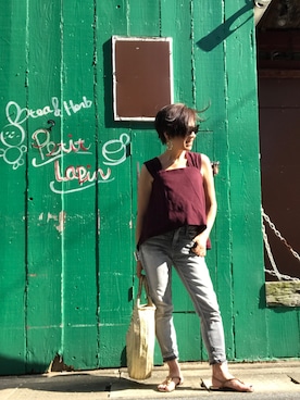 「Deuxieme Classe（ドゥーズィエムクラス）のアイテム（かごバッグ）」を使った、Yoko  Ishibashiさん（レディース・153cm）の夏コーディネート