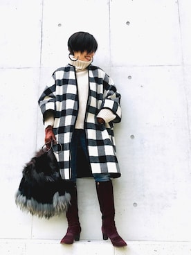 「アイテム（ブーツ、パープル系）」を使った、Yoko  Ishibashiさん（レディース・153cm）の冬コーディネート