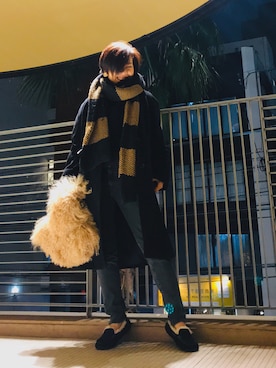 「おちびさん」｜「アイテム（モカシン/デッキシューズ）」を使った、Yoko  Ishibashiさん（レディース・153cm）の冬コーディネート