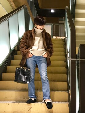 「おちびさん」｜「アイテム（モカシン/デッキシューズ）」を使った、Yoko  Ishibashiさん（レディース・153cm）の冬コーディネート