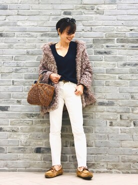 「おちびさん」｜「アイテム（モカシン/デッキシューズ）」を使った、Yoko  Ishibashiさん（レディース・153cm）の冬コーディネート