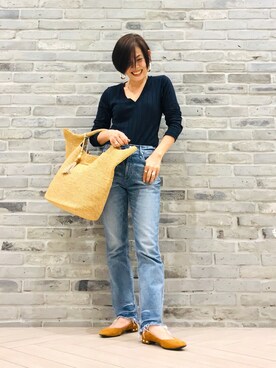 「Deuxieme Classe（ドゥーズィエムクラス）のアイテム（かごバッグ）」を使った、Yoko  Ishibashiさん（レディース・153cm）の春コーディネート