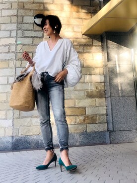 「Deuxieme Classe（ドゥーズィエムクラス）のアイテム（かごバッグ）」を使った、Yoko  Ishibashiさん（レディース・153cm）の春コーディネート